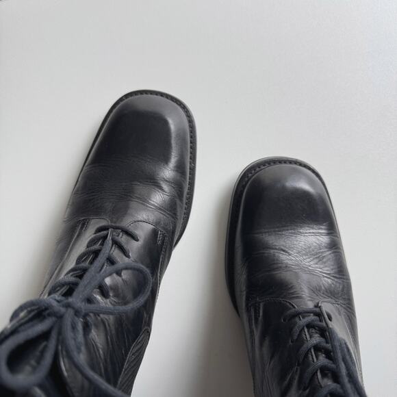 Vintage Y2K Cole Haan Black Leather Lace Up Booties Size 7-7.5 - Picture 2 of 9